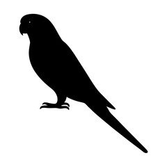 Silhouette of a Parakeet or Parrot Perched on a Branch, Simple Illustration