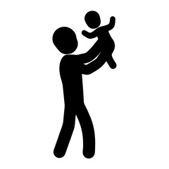 Stick figure depiction of a parent joyfully holding their baby aloft