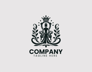 Fototapeta premium Elegant Queen Silhouette Crown Throne Vector Logo Design, Regal Queen Silhouette Crown Ornate Throne Logo