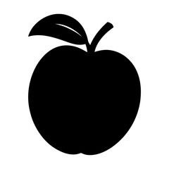 Simple black and white vector illustration of an apple with a leaf