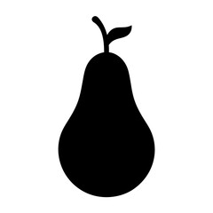Silhouette of a pear with stem and leaf on a white background