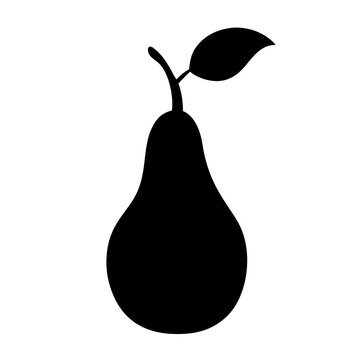 recommend clip art: Silhouette of a pear with stem and leaf against white background