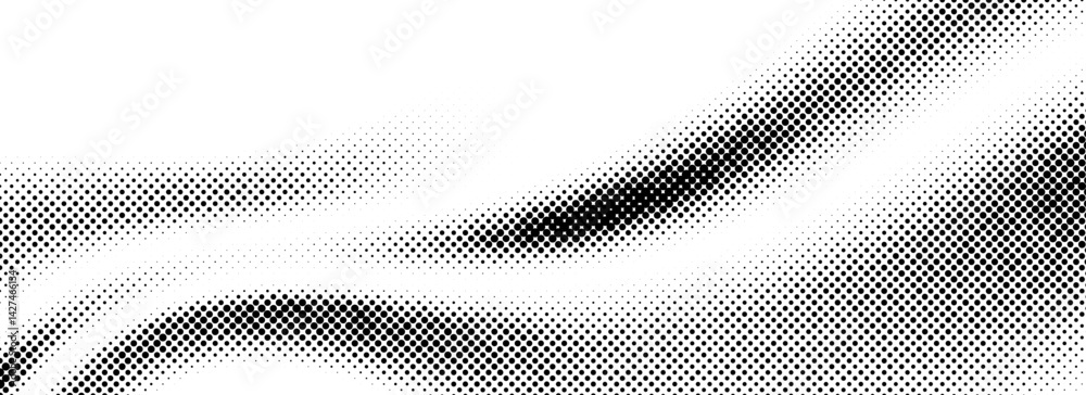 Poster black halftone wave pattern. abstract grainy fluid texture. dotted curved dot flow wallpaper. gritty