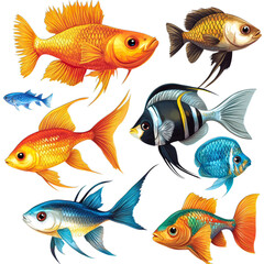 set of fish isolated on transparent background png