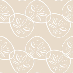 Seamless sand dollar pattern in warm pastel beige yellow tones