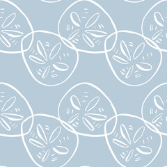 Seamless sand dollar pattern in pastel blue tones