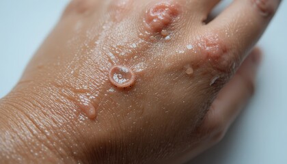 Obraz premium Close-up view of inflamed skin condition on a hand.