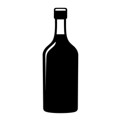 Elegant silhouette of a full wine bottle against a stark white background