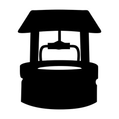 Simple black silhouette of a traditional water well with a roof