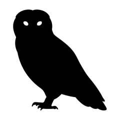 Silhouette of an Owl with piercing eyes standing against a white background