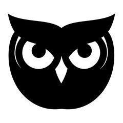 Stylized monochromatic owl face with an intense gaze and geometric design