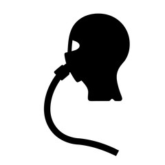 Silhouette of a person wearing a full face mask with connected tubing