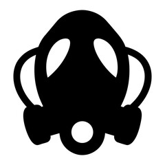A stylized gas mask silhouette with unique design elements in solid black