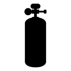 Silhouette of a scuba diving tank with regulator on a white background
