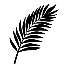 Fototapeta premium Simple black silhouette illustration of a palm leaf on a white backdrop