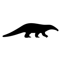 Simple Black Silhouette of an Anteater walking on a White Background