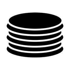 Stack of five black round discs resembling pancakes or data storage symbol