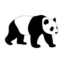 Fototapeta premium Stylized depiction of a panda walking, rendered in simple black and white