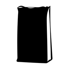 Simple black and white image of a slightly rumpled paper bag