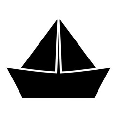 Simple black vector paper boat image on a plain white background