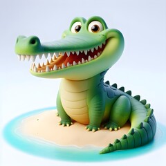3d cute animation of a crocodile on white background
