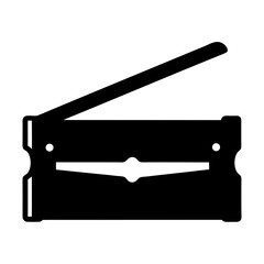 Black and white schematic of a classic vintage film clapperboard tool