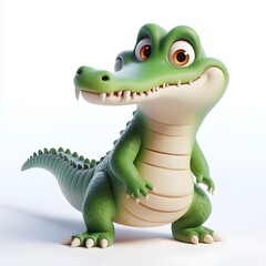 3d cute animation of a crocodile on white background