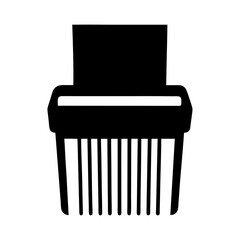 A minimal black and white vector image of a paper shredder machine