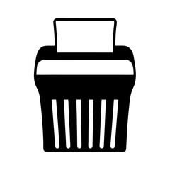Black and white minimalistic illustration of a paper shredder device, useful for office work