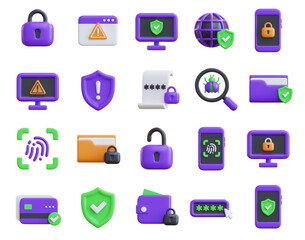 Internet Security Related Icon Set 3D Graphics