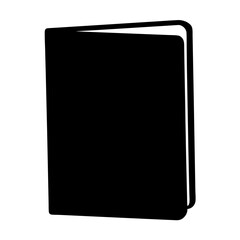 Minimalist open book icon in solid black silhouette on white background