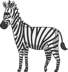 Retro and cartoon style zebra character illustration