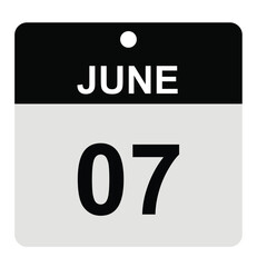 June 7 Calendar Icon – Vector Illustration of 7th June Date and Month