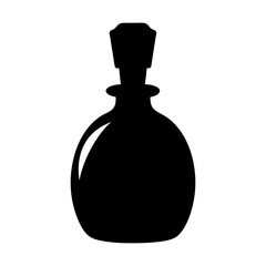 Elegant Black Silhouette of a Traditional Bottle with Stopper on White Background