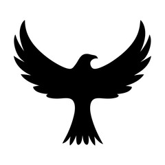 Obraz premium Majestic Black Eagle Silhouette Displaying Wingspan Against a Clean White Background