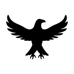 Majestic black silhouette of an eagle with outstretched wings isolated, standing tall