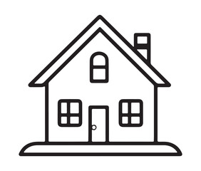 Fototapeta premium Cartoon home icon on a white background. Simple house icon minimalist home outline design