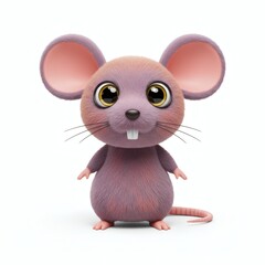 Cartoon Mouse Standing on White Background, Big Eyes