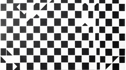 Fototapeta premium Abstract Checkerboard Pattern with Distorted Geometric Shapes in Black and White