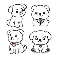 Obraz premium Set of Cute White Puppy Dog Pet Animal Character in Doodle Style