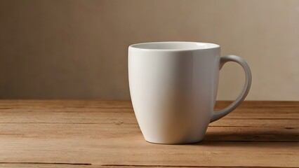 Minimalist White Mug on Wooden Table