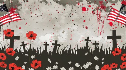 Memorial Day Decoration Background: With Grief as the Rhyme, Adorning the Solemn Scene Filled with Commemorative Sentiments and Intricate Details
