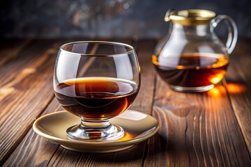 Cup of Black Coffee and Alcohol Glass on Saucer &ndash; Elegant Beverage Stock Photo for Food and Drink Concepts
