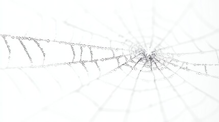 Delicate Spiderweb Covered in Dew Drops Close Up on White Background