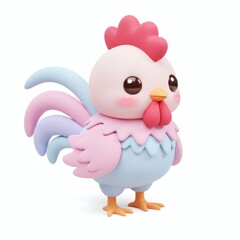 Obraz premium Cartoon Rooster Standing Isolated on White Background