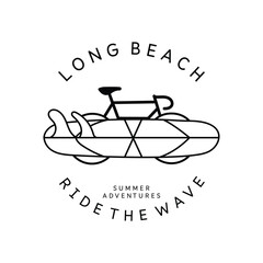 Vector illustration on the theme of surfing and surf, t-shirt graphics, print, poster, banner, flyer, postcard