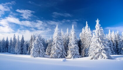 Obraz premium Snowy Landscape with White Trees and Blue Sky