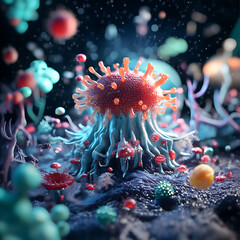 Fototapeta premium Studying microbial life forms in a laboratory setting science experiment detailed macro photography abstract environment