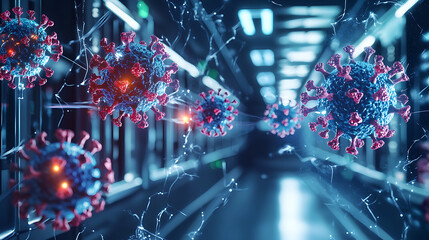 Covid-19 virus simulation laboratory 3d visualization scientific research digital environment microscopic perspective