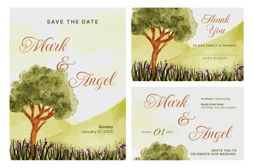 Sophisticated Watercolor Floral Wedding Invitation Template Suite Save the Date Card